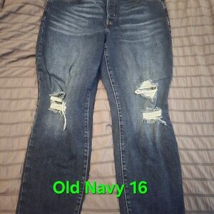 Old Navy Women's Dark Blue Ripped Skinny Jeans
